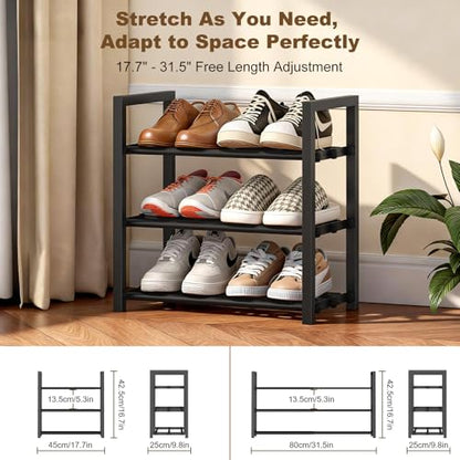 Roylvan 3-Tire 17"-31" Expandable Shoe Rack for Closet, Entryway, Dorm | Fits 6-12 Pairs Shoes, Adjustable Free Standing Shoe Shelf Storage, Shoes Organizer for Small Closet, Metal, Black - size: 3-Tire Black