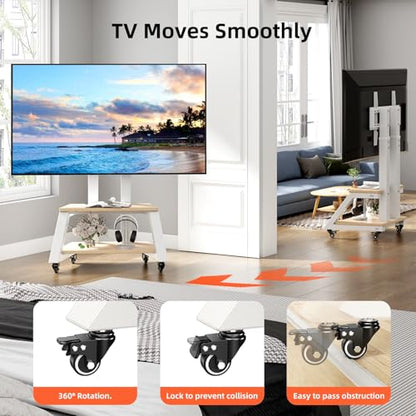 Mobile TV Stand Rolling TV Cart with Wheels for Most 32-86 Inch TV Stand with Double Wooden Shelf, Height Adjustable Heavy-Duty Holds up to 180lbs,Max VESA 600 * 450mm - style: Style 1