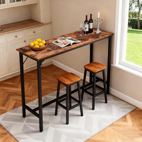 Karl home 43" Bar Table w/Triangular Support, 220 lbs, Rustic Brown | Industrial counter height bar table, 15"D narrow long high top dining table for small space/behind sofa/kitchen,easy assembly - color: Rustic Brown, size: 43.3 Inch