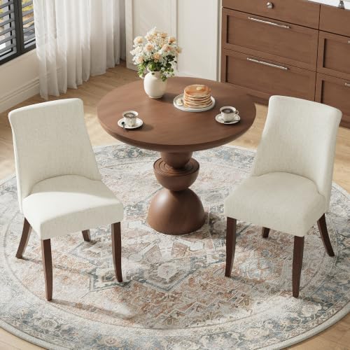 COLAMY Upholstered Dining Chairs Set of 2, Mid Century Modern Kitchen Chairs with Back, Farmhouse Fabric Side Dining Room Chairs with Wood Legs for Dining Room Restaurant, Beige - color: Beige, size: Set of 2