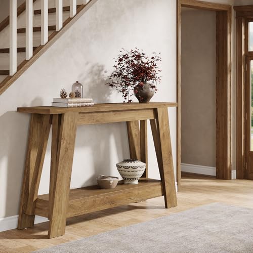 Tribesigns 41.3" Farmhouse Console Table, 2-Tier Wooden Entryway Table with Storage, Rustic Narrow Behind Couch for Living Room, Hallway, Foyer,Natural - color: Natural