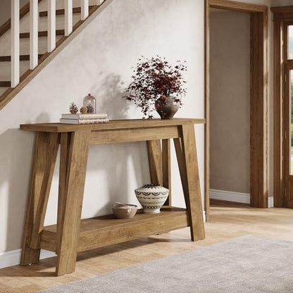 Tribesigns 41.3" Farmhouse Console Table, 2-Tier Wooden Entryway Table with Storage, Rustic Narrow Behind Couch for Living Room, Hallway, Foyer,Natural - color: Natural