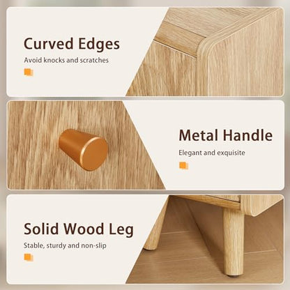 Small Nightstand Set of 2, Narrow Nightstand Slim Couch Side Table with Drawers, Wood End Tables with Storage for Living Room, Bedroom, Small Spaces (Natural-2pcs) - color: 3drawers-natural-2pcs
