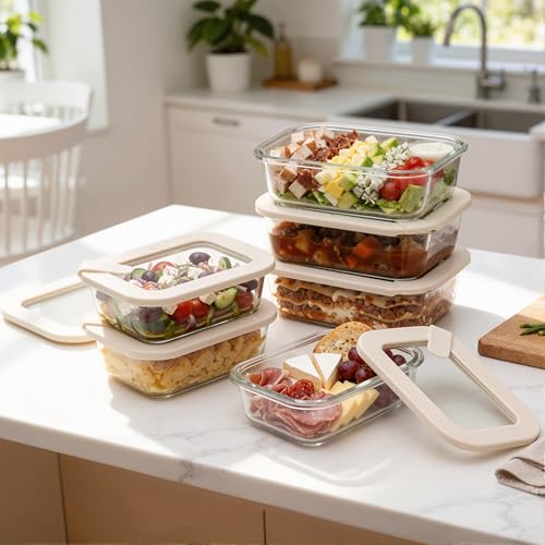 Urban Green Glass Food Storage Containers with Glass Lids, Microwave Safe Food Container Set, Aitight Meal Prep Container Set, LeakProof, 100% Plastic Free, 6 Pack - color: Ivory White - 6RT