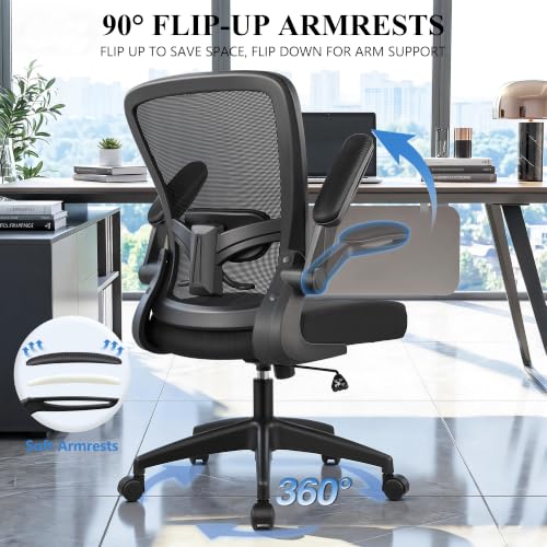 FelixKing Office Chair, Ergonomic Desk Chair Breathable Mesh Chairs Adjustable High Back Lumbar Support Flip-up Armrests, Executive Rolling Swivel Comfy Computer Chairs Home Office Black - color: Black