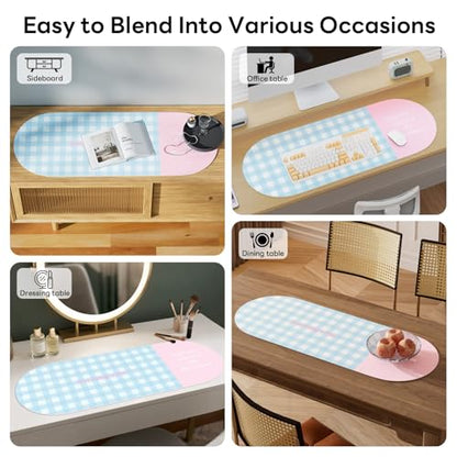 Checkered Pattern Desk Pad Protector, 35.5 x 13'' Aesthetic Mouse Mat for Desktop, Waterproof PU Leathe Non-Slip Desk Writing Pad for Office and Home, Blue and Pink - color: Blue and Pink