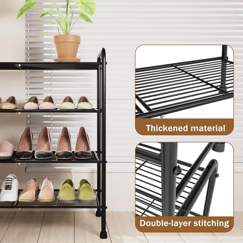 4-Tier Short Metal Shoe Rack,Extra Large Capacity Adjustable Stackable Shoe Organizer Shelf for Closet Entryway, Bedroom,Living Room, Floor,Hallway Shoe Shelf,Black 28" W × 32.3" H