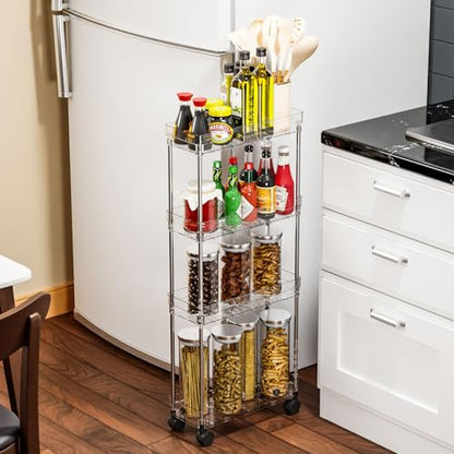 Clear 3 Tier Slim Rolling Storage Cart with Wheels,6.3″W Thin Shelf,Bathroom Storage Cabinet,Skinny Laundry Cart,Narrow Laundry Room Cart Between Washer and Dryer,Skinny Shelves for Small Space - style: 3 Tier