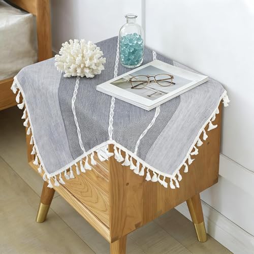 Small Square Tablecloth 24 x 24 Inch, Cotton Linen Boho Gray Nightstand Cover, Rustic Farmhouse Grey End Table Cloth for Living Room, Bedroom, Side Table, Dresser Scarf Summer Home Decor - color: Grey, size: 24" x 24" (Square)