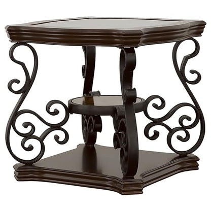 Coaster Home Furnishings - Laney - 1-Shelf Glass Top Rectangular End Table with Metal Legs, Scrollwork Design and Polished Wood Surface - Living Room - 26-Inch - Dark Merlot - 702447