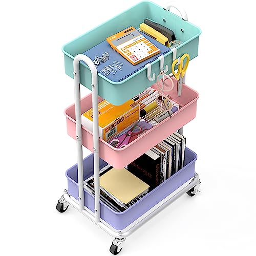 Simple Houseware 3-Tier Heavy Duty Metal Utility Rolling Cart, Multicolor - color: Muticolor