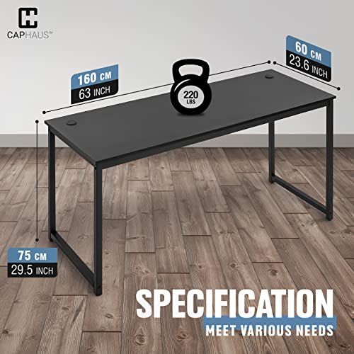 CAPHAUS 63 Inch Computer Desk for Home Office & Gaming, Large Workstation for Small Spaces, with Steel Frame, P2 Board, Easy Assembly, Black - size: 63 inch