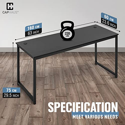 CAPHAUS 63 Inch Computer Desk for Home Office & Gaming, Large Workstation for Small Spaces, with Steel Frame, P2 Board, Easy Assembly, Black - size: 63 inch