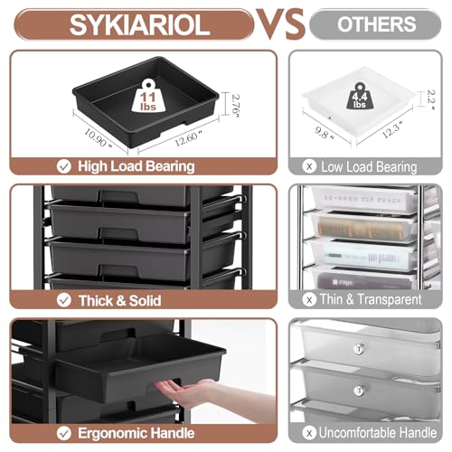 SYKIARIOL Rolling Cart with Drawers,10 Drawer Rolling Cart,Storage Cart,Utility Cart,Teacher Cart for Classroom Storage,Craft Cart with Wheels and Wooden Tabletop,Black - color: Black
