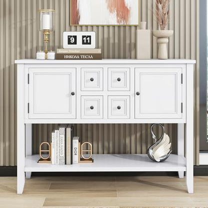 P PURLOVE Console Table Buffet Sideboard Sofa Table with Drawers Cabinets and Bottom Shelf (White) - color: White