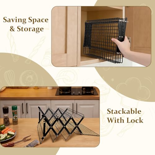 4 Tier Collapsible Cooling Rack, Adjustable Stackable Stainless Steel Baking Rack with Leak-Proof Mesh & X-Shaped Structure, Dishwasher Safe for Cookies, Bread, Pastries