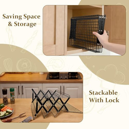 4 Tier Collapsible Cooling Rack, Adjustable Stackable Stainless Steel Baking Rack with Leak-Proof Mesh & X-Shaped Structure, Dishwasher Safe for Cookies, Bread, Pastries