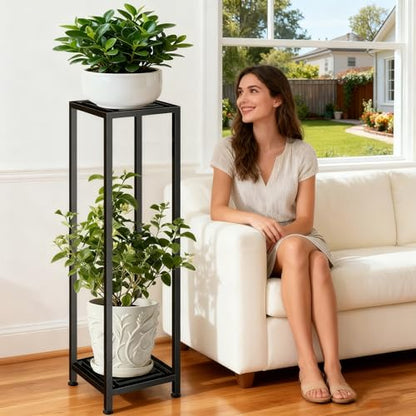 Plant Stand Indoor Outdoor, 41'' Tall Wrought Iron Plant Stands, Heavy Duty | 2 Tier Metal Pedestal Stand Decorative Flower Stand for Patio Garden Deck Living Room - size: 41''