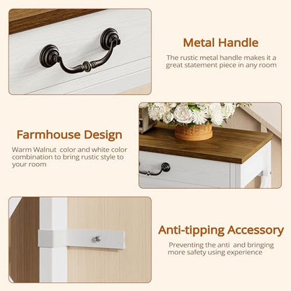 IRONCK 47.2" Farmhouse Console Table, Sofa Table with Drawer, Narrow Long Entry Table with 2 Shelf for Entryway, Living Room, Hallway, White/Walnut - size: 47.2inch