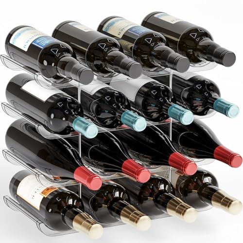 Yieach 4 Tier Stackable Wine Racks Countertop,Sturdy and Durable Wine Rack Free Standing Floor for Inside Cabinet,Clear Water Bottle Organizer and Wine Storage Racks Holder for Pantry,Table,Kitchen - size: 4 Pack-Hold 16 Bottle