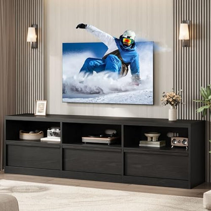 Modern TV Stand with Storage for TVs Up to 85", 70 inch Media Console with Drawer & Open Shelves, Mid Century Entertainment Center for Living Room, Black - color: Black