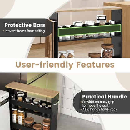 SlickBlue Rolling Serving Cart Narrow with Open Shelves for Kitchen Bathroom Living Room - color: Black