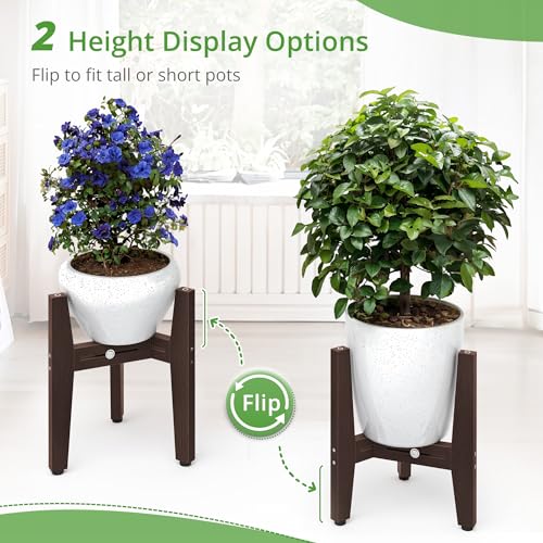 LUE BONA HDPS Plant Stand Indoor Outdoor, Adjustable Mid Century Modern Stand for Plants 8-12 Inch Pots, Coffee Brown - color: Coffee Brown