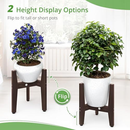 LUE BONA HDPS Plant Stand Indoor Outdoor, Adjustable Mid Century Modern Stand for Plants 8-12 Inch Pots, Coffee Brown - color: Coffee Brown