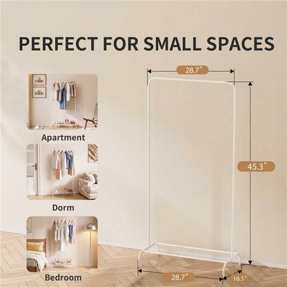 Small White Clothing Rack, Freestanding Metal Garment Rack with Bottom Shelf, Stable Clothes Rack for Small Spaces, Bedroom, Dorm, Apartment, 92LBS Capacity - color: White /1-Unit