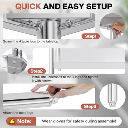 Jocisland 30" x 48" Stainless Steel Table for Prep & Work, Food-Grade Stainless Steel Adjustable Under Shelf and Feet, for Commercial Kitchen, Restaurant, Hotel, Garage - size: 30x48 in, style: Rounded Table Corner