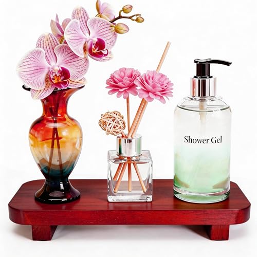ECOECO Wood Riser for Decor,Widen Size Wooden Pedestal Stand for Bathroom,Farmhouse Decorative Tray Soap Holder for Perfume,Candle,Sponge,9" x 4.5"- Red Brown - color: Red Brown, size: S:9*4.5