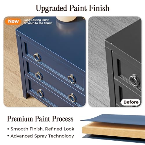 Huuger Paint Night Stand with Charger Station, 3 Drawer Nightstand Set of 2 | Larger Wider Bedside Table with USB-C Port, Modern End Table, for Bedroom, Living Room, Blue Nightstand - color: Blue