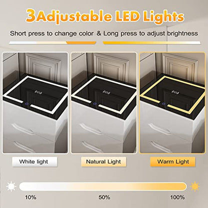 kepptory White Smart Nightstand with Wireless Charging Station & Adjustable LED Lights, High Gloss End Table with 3 Drawers & USB Charging, Bedside Table Organizer for Bedroom Use - color: White