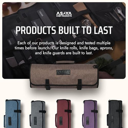 Asaya Waxed Nylon Chef Knife Roll Bag with 20 Slots and Zippered Pockets - Professional Chef Knife Bag & Storage Case, Tool Carrier with Shoulder Strap - Knives Not Included (Brown) - color: Brown