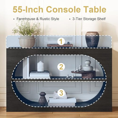 55-Inch Entryway Table with Storage, 3-Tier Console Tables, Behind Couch Table Wood Narrow Console Tables for Entryway, Living Room, Foyer, Hallway, Entry (Black) - color: Black