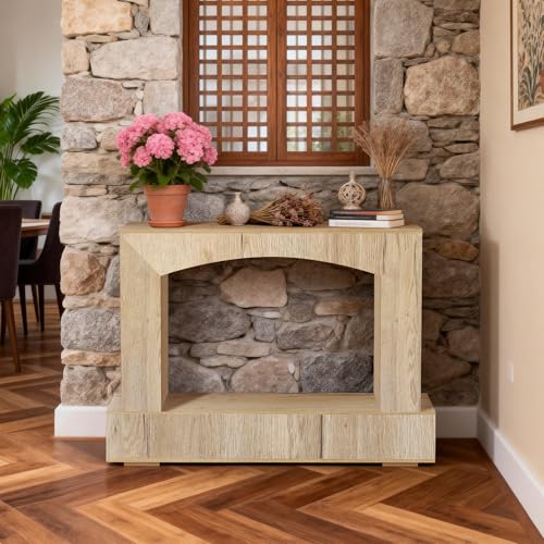 Sonharlar 46 Inch Entryway Table U-Shaped, Wooden Console Table with Socket Farmhouse Sofa Table for Entrance, Hallway, Living Room,Behind Couch((Natural Brown) - color: Natural Brown, size: 46IN UH