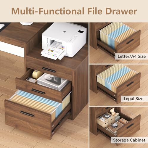 YOMILUVE Computer Desk with 3 Drawers & Storage Shelves, 65 Inch Home Office Desk with File Drawer & Cabinet, Writing Study Desks with Monitor Stand & Printer Shelf, Executive Desk, Brown - color: Brown