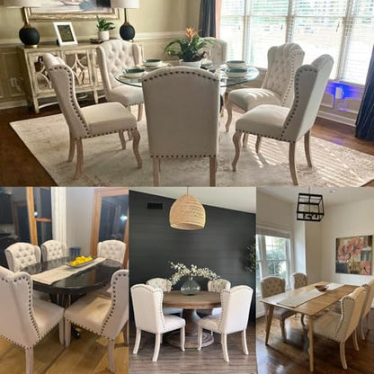 chairus Tufted Parsons Dining Chairs Set of 6, French Country Upholstered Dining Room Chairs with Nailhead Trim & Curved Wood Legs, Farmhouse High Back Armless Side Kitchen Chairs, Beige Linen - color: Beige