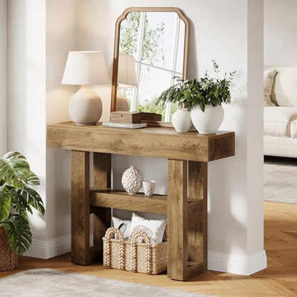 Tribesigns 41.34-Inch Farmhouse Console Table, 2-Tier Narrow Sofa Table Behind The Couch, Entryway Furniture with Storage Shelves for Hallway Foyer Living Room, Light Brown - color: Light Brown