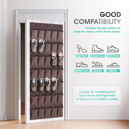 WVM Over the Door Shoe Organizer with 35 Breathable Mesh Pockets, Hanging Shoe Organizer for Door with 4 Metal Hooks, Large Capacity Closet Storage for Shoes, Accessories - style: Coffee