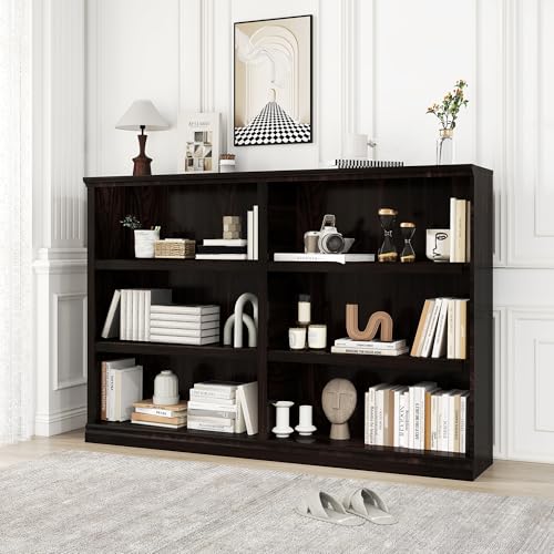 64" W Double Wide Open Shelf Bookcase, 3 Tiers 6 Storage Cube Book Shelf | Horizontal bookshelf, Display Cabinet Organizer Indoor Furniture, Home Library Office, Dark Cherry Adjustable Shelf - color: Dark Cherry, size: Double 3-tier 6-cube