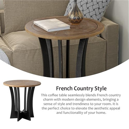 COZAYH Farmhouse Round End Table X 2P with Criss-Cross Wood Legs, Rustic French Country Side Table for Dinning or Living Room, Modern, Black, Natural Wood Color - color: Black