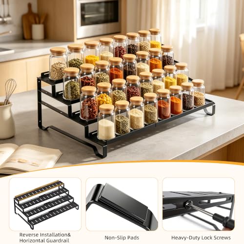 Attelite 4 Tier Expandable Can Rack Organizer for Pantry, Adjustable 13"-21" Metal Soda Can Organizer, Pantry Organization Canned Food Storage Holder for Kitchen Cabinet Countertop, Black 1Pack - size: 4tier*1pack