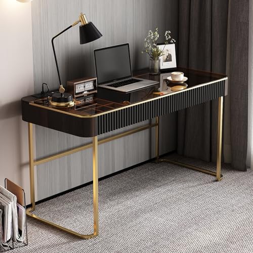 Lartis Makeup Vanity no Mirror with Built-in Outlet Home Office Desk Computer Desk for Makeup Working Studying Intelligent Socket with USB Port (Black Brown, 50 in) - color: Black Brown