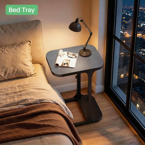 Kitstorack Height Adjustable End Table, Small Side Table for Couch, Sofa Table with Metal Frame for Living Room, Bedroom, Bedside C Shaped Table,Gray - color: Dark Gray