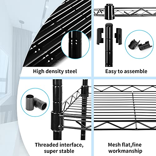 SUNLPH 5-Tier Wire Shelving Adjustable Shelves Unit Metal Storage Rack for Laundry Bathroom Kitchen Pantry Closet Organization (Black, 16.6" L x 11.4" W x 49.1" H) - size: 16.6"L x 11.4"W x 49.1"H - Basket