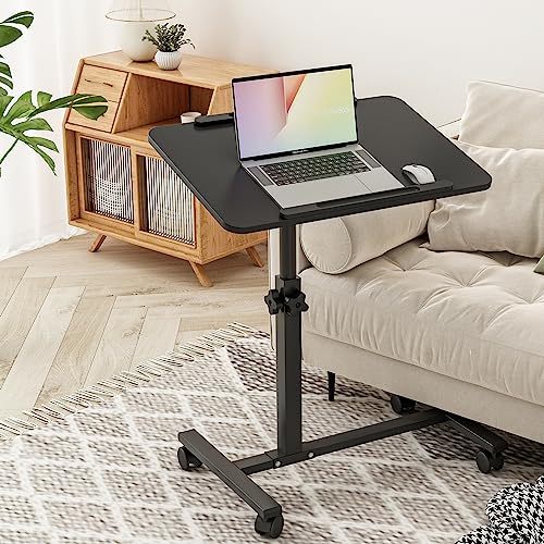 Bed Desk Adjustable Overbed Bedside Table Rolling Laptop Tray Desk Cart Height Portable Mobile Sit Stand Table Tilting Hospital Bed with Wheels - color: Black