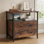 Edbuosy 27 inch Wide Night Stand with Charging Station, Bedside Table with Open Shelf, 2 Drawers Small Wood Dresser, Modern Wood Nightstand for Bedroom/Living Room, Retro Brown - color: Retro Brown, size: 27"W-2 Drawers