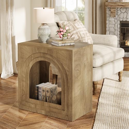 Tribesigns Square End Table, 2-Tier Farmhouse Side Table with Arched Open Shelf, Arched Narrow Nightstand for Small Spaces, Living Room, Bedroom, Natural (2)