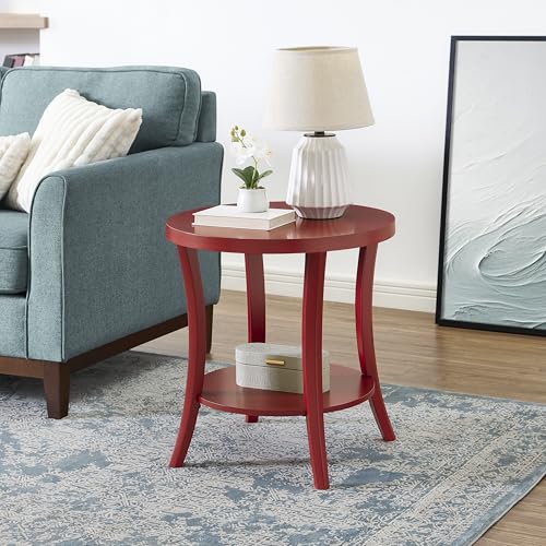 Roundhill Furniture Perth Contemporary Round End Table with Shelf - color: Red